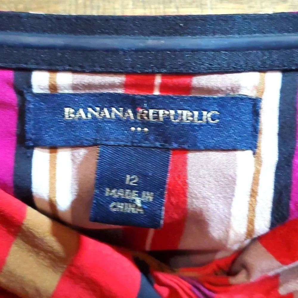 Banana Republic Silk‎ Multi Color Striped Spaghetti Strap Dress Sz 12
